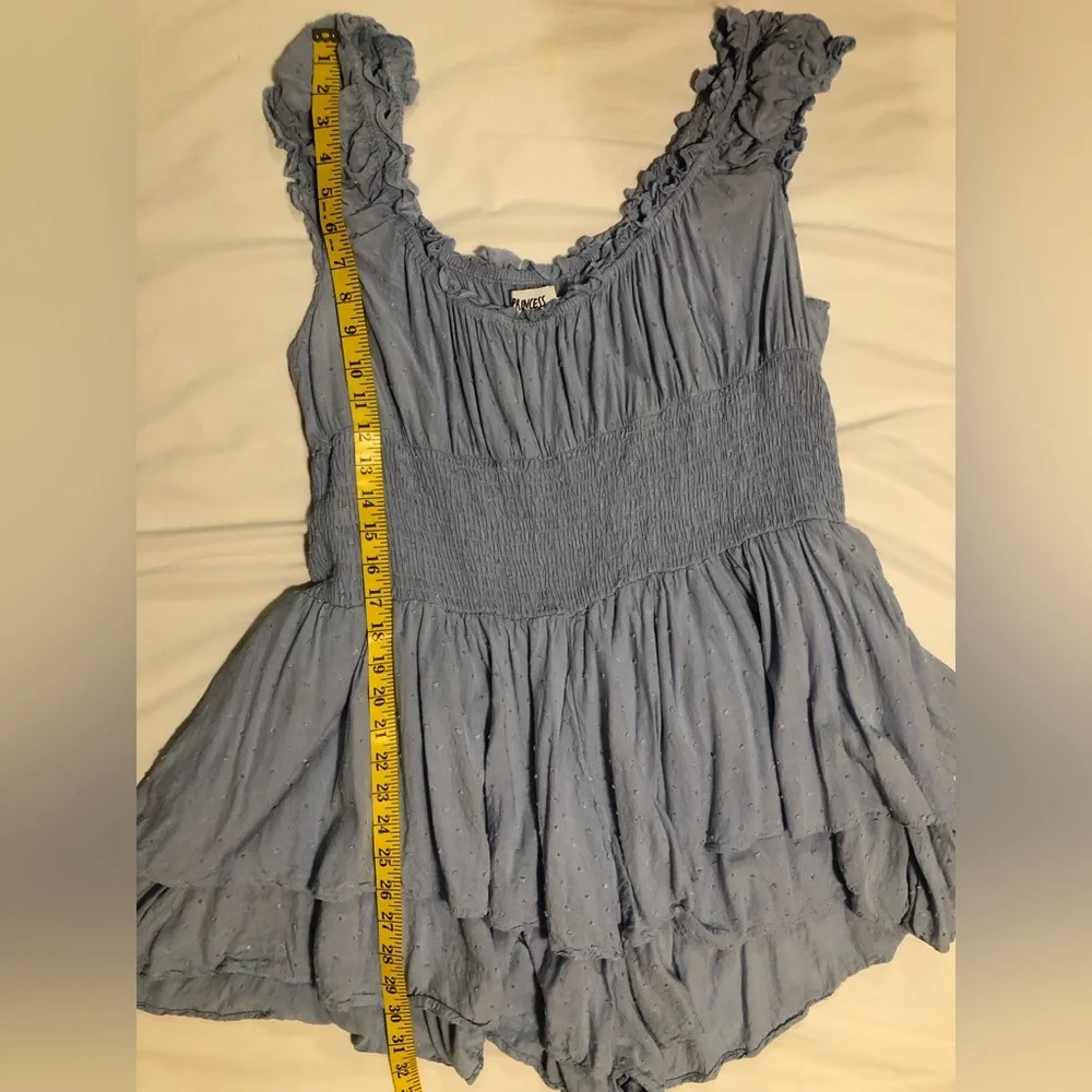 Princess Polly,Love Galore,blue off the shoulder shirred waist ruffle romper, 18 - Picture 7 of 12